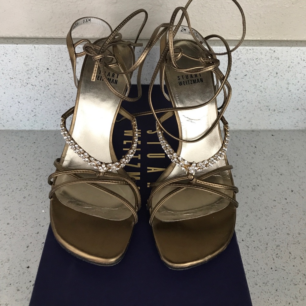 Stuart Weitzman Veer Brassup Bronze Heels 6.5